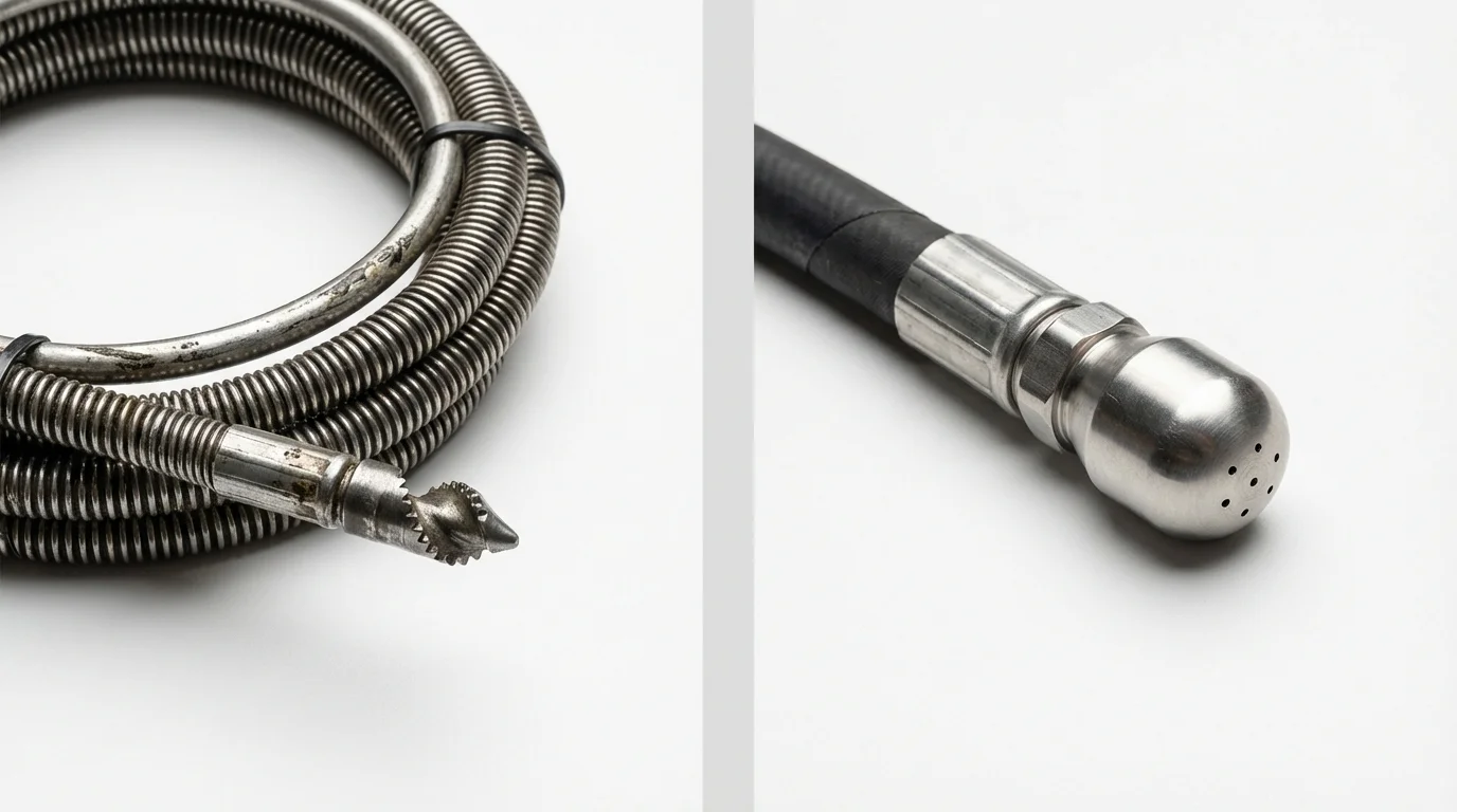 Drain snake cable and hydro jetting nozzle used for drain cleaning in Arlington, MN