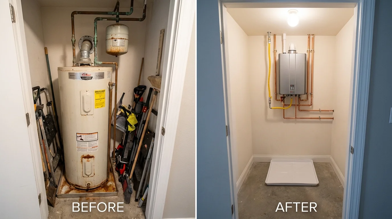 Tank water heater versus wall-mounted tankless unit comparison for Arlington, MN homeowners